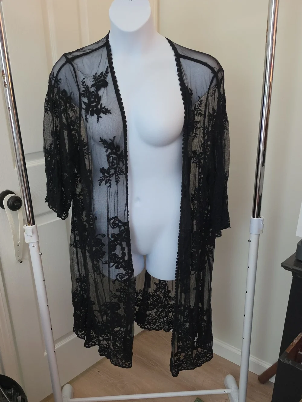 22/24W Lane Bryant Black Sheer Lace Open Cardigan